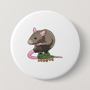 Mouse as Inline skater with Inline skates 7.5 Cm Round Badge