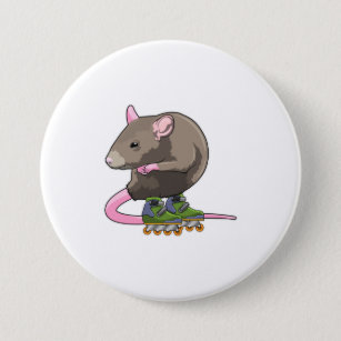 Mouse as Inline skater with Inline skates 7.5 Cm Round Badge