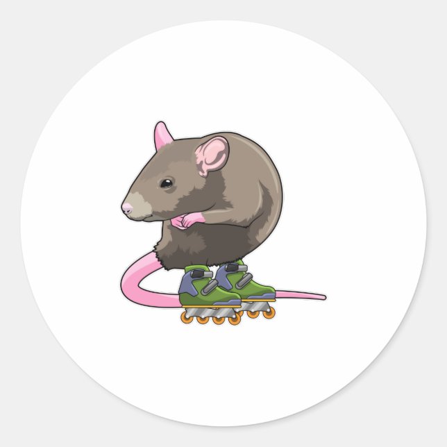 Mouse as Inline skater with Inline skates Classic Round Sticker (Front)