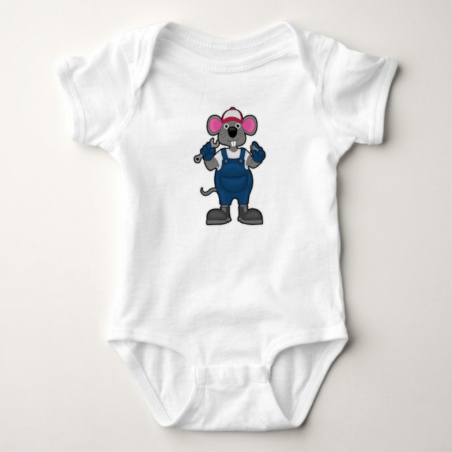 Mouse as Mechanic with Screw & Spanner Baby Bodysuit (Front)