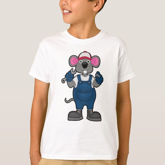 Mouse as Mechanic with Screw Spanner T-Shirt (Front)