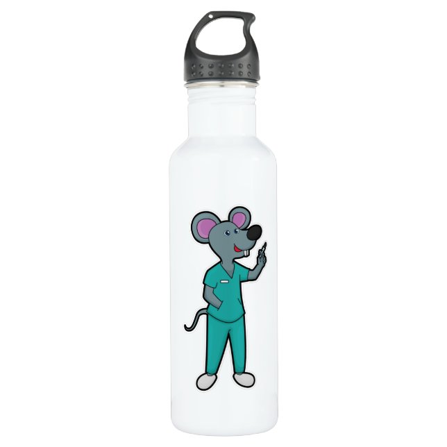 Mouse as Nurse at Vaccination with Syringe 710 Ml Water Bottle (Front)
