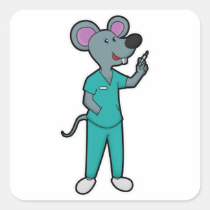 Mouse as Nurse at Vaccination with Syringe Square Sticker