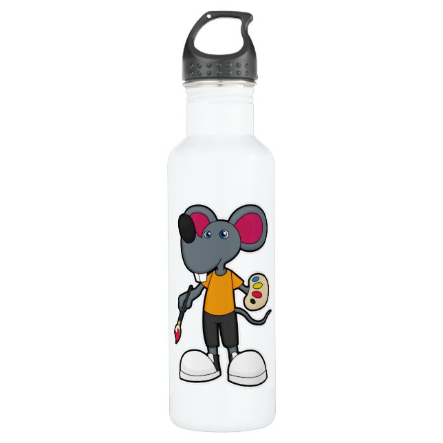 Mouse as Painter with Paint & Brush 710 Ml Water Bottle (Front)