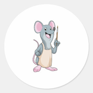 Mouse as Painter with Paint brush Classic Round Sticker