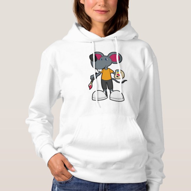 Mouse as Painter with Paint & Brush Hoodie (Front)