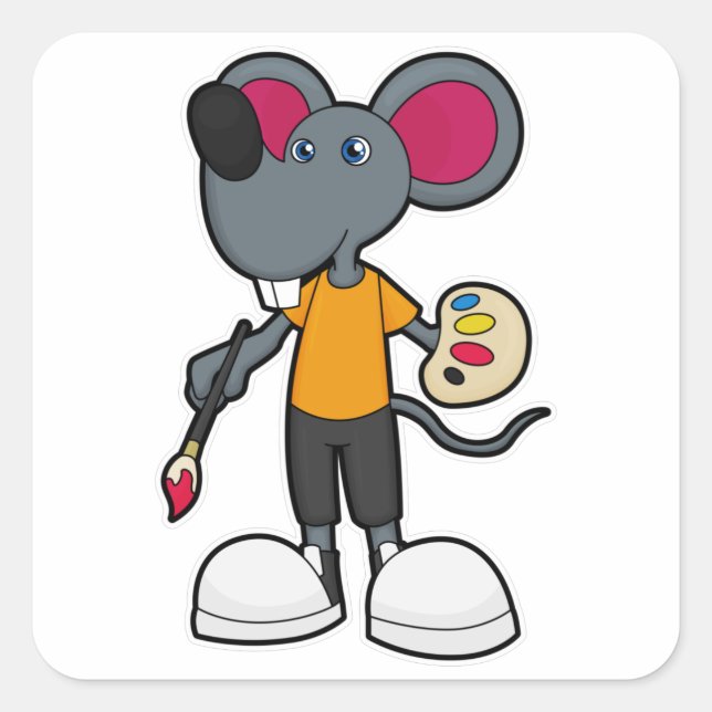 Mouse as Painter with Paint & Brush Square Sticker (Front)