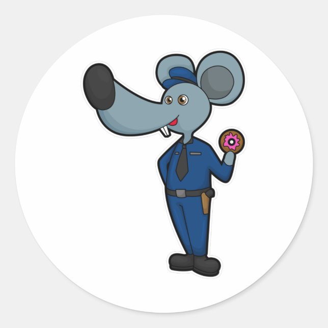Mouse as Police officer with Doughnut Classic Round Sticker (Front)
