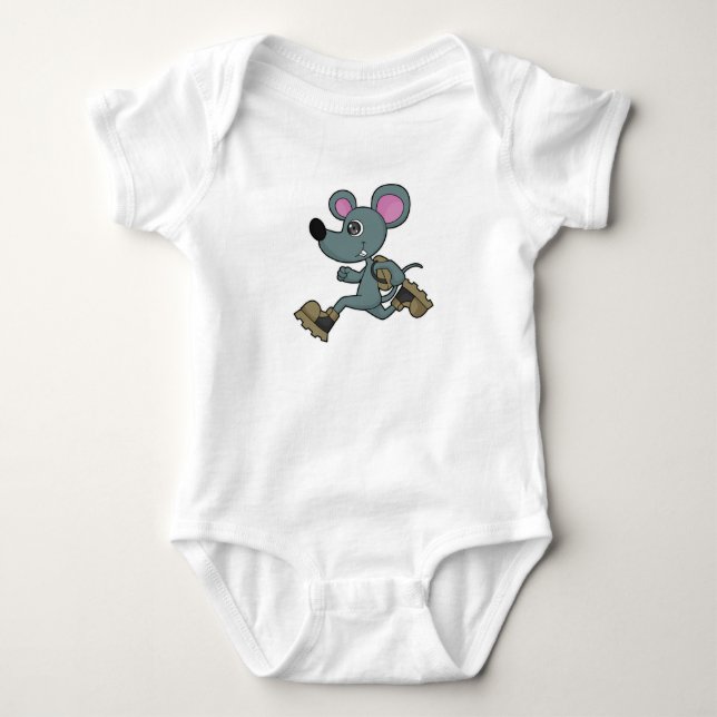 Mouse as Runner with Backpack Baby Bodysuit (Front)