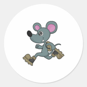Mouse as Runner with Backpack Classic Round Sticker