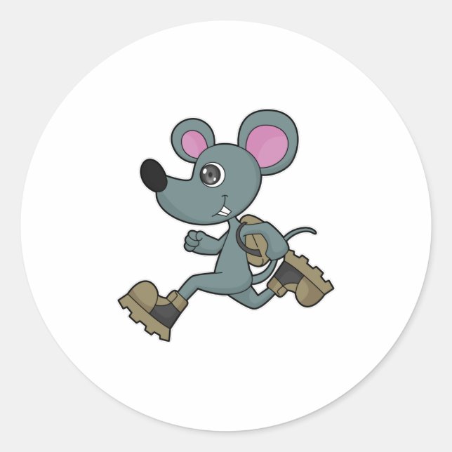 Mouse as Runner with Backpack Classic Round Sticker (Front)