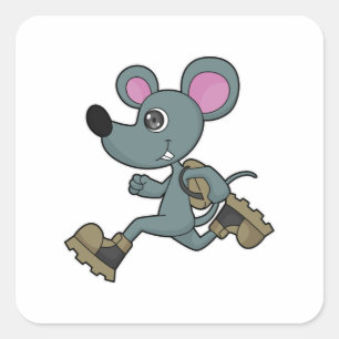 Mouse as Runner with Backpack Square Sticker