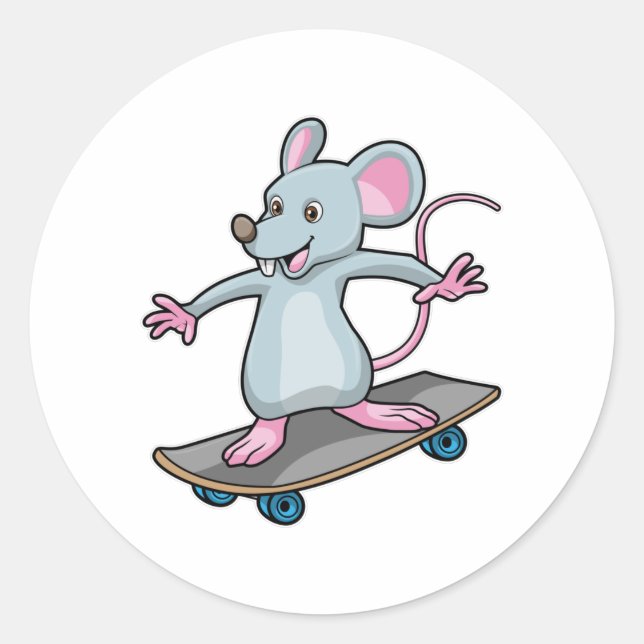 Mouse as Skater with Skateboard Classic Round Sticker (Front)