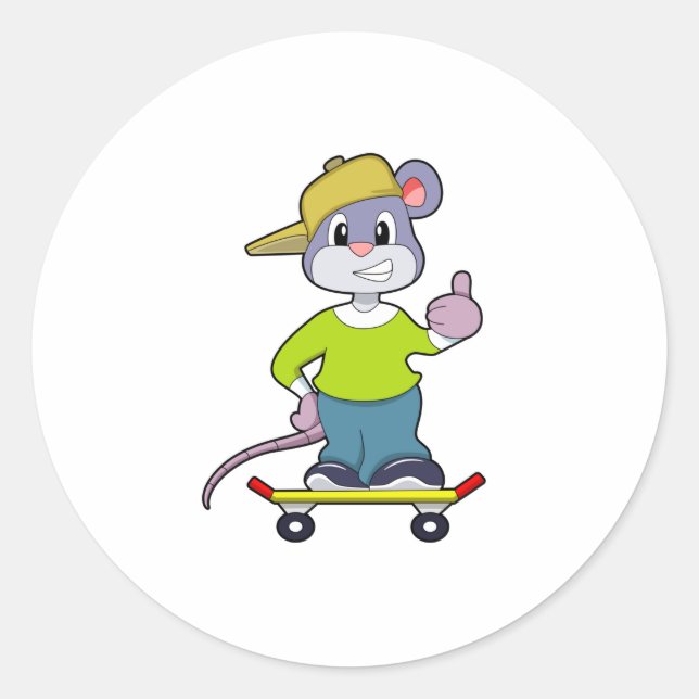 Mouse as Skater with Skateboard Classic Round Sticker (Front)