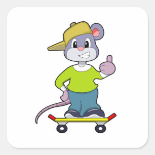 Mouse as Skater with Skateboard Square Sticker
