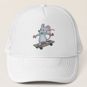 Mouse as Skater with Skateboard Trucker Hat