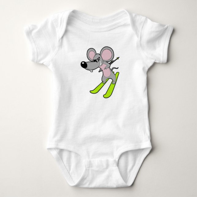 Mouse as Skier with Ski Baby Bodysuit (Front)