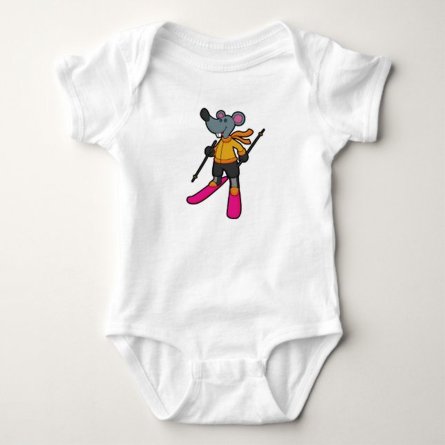 Mouse as Skier with Ski Baby Bodysuit (Front)