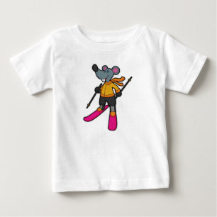 Mouse as Skier with Ski Baby T-Shirt