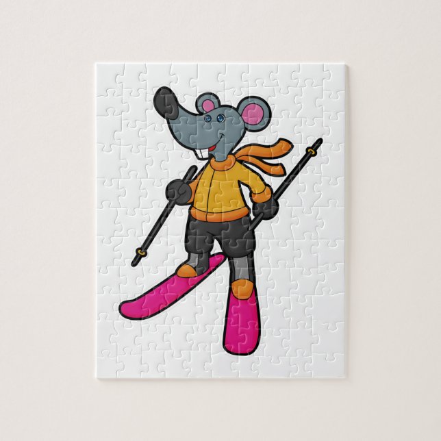 Mouse as Skier with Ski Jigsaw Puzzle (Vertical)