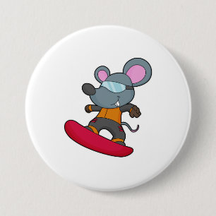 Mouse as Snowboarder with Snowboard 7.5 Cm Round Badge