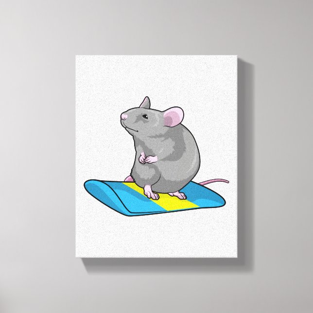 Mouse as Snowboarder with Snowboard Canvas Print (Front)