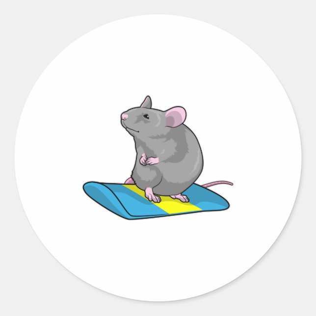 Mouse as Snowboarder with Snowboard Classic Round Sticker (Front)
