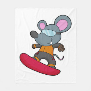 Mouse as Snowboarder with Snowboard Fleece Blanket