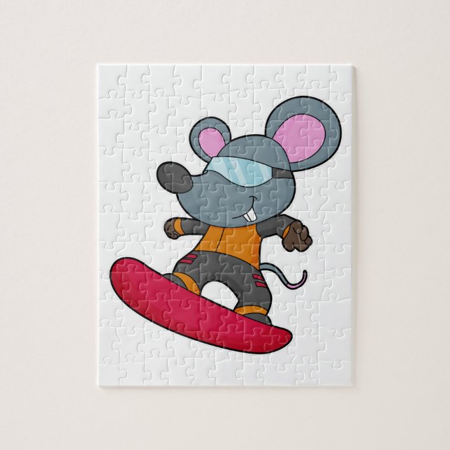 Mouse as Snowboarder with Snowboard Jigsaw Puzzle (Vertical)