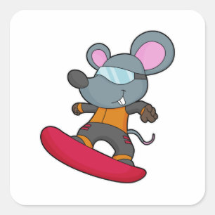 Mouse as Snowboarder with Snowboard Square Sticker