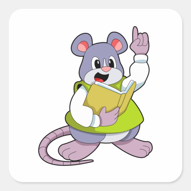 Mouse as Teacher with Book Square Sticker (Front)