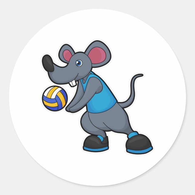 Mouse as Volleyball player with Volleyball Classic Round Sticker (Front)