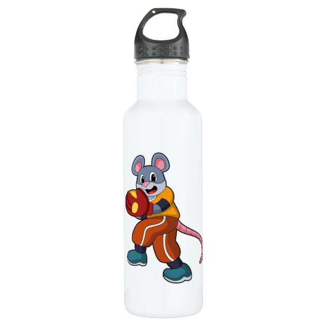 Mouse at Baseball with Baseball glove 710 Ml Water Bottle (Front)