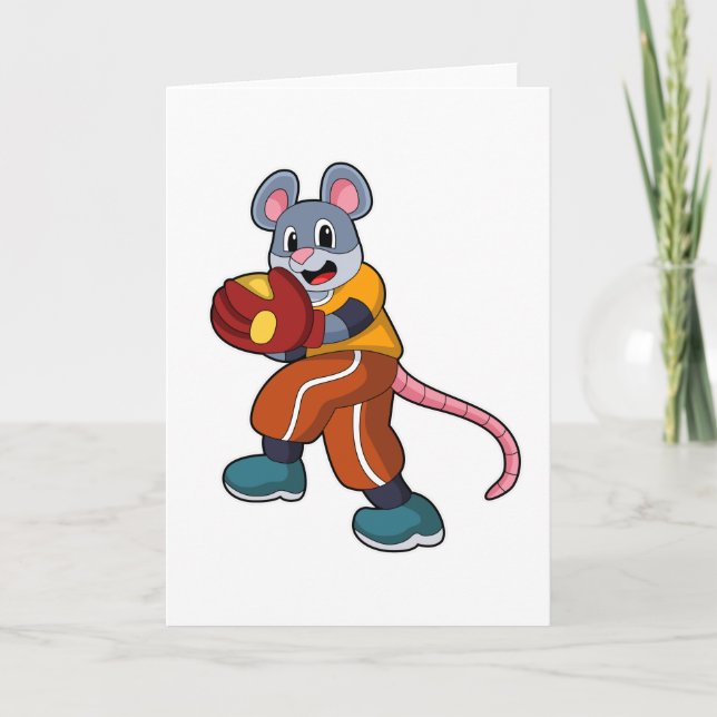 Mouse at Baseball with Baseball glove Card (Front)