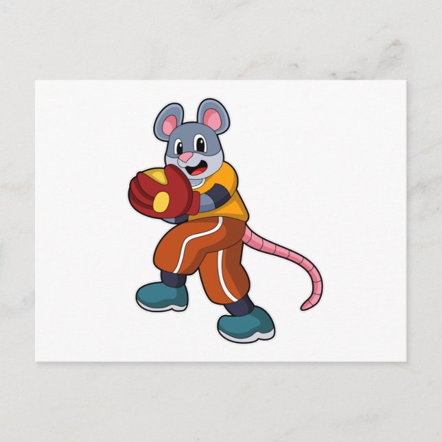 Mouse at Baseball with Baseball glove Postcard (Front)
