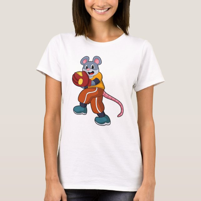 Mouse at Baseball with Baseball glove T-Shirt (Front)