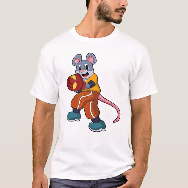 Mouse at Baseball with Baseball glove T-Shirt (Front)