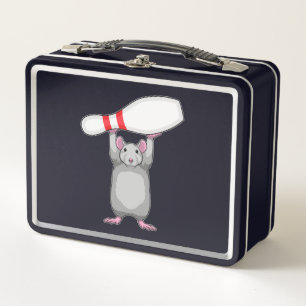 Mouse at Bowling with Bowling pin Metal Lunch Box