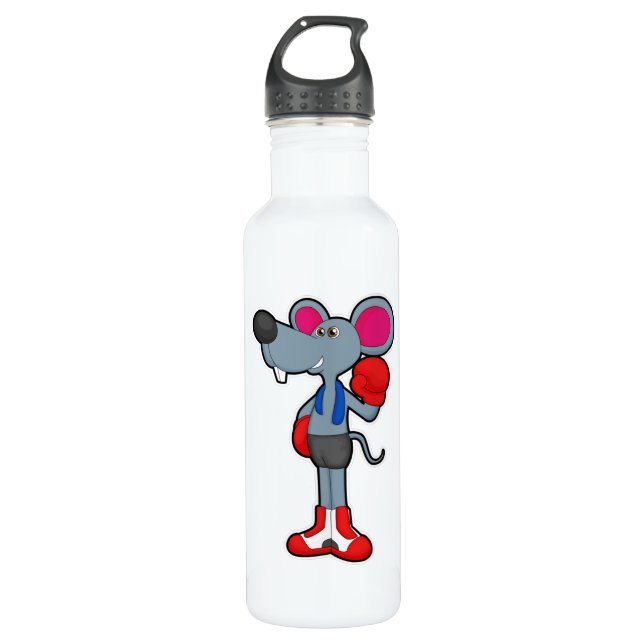 Mouse at Boxing with Boxing gloves 710 Ml Water Bottle (Front)
