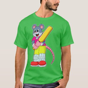 Mouse at Cricket with Cricket bat3 T-Shirt