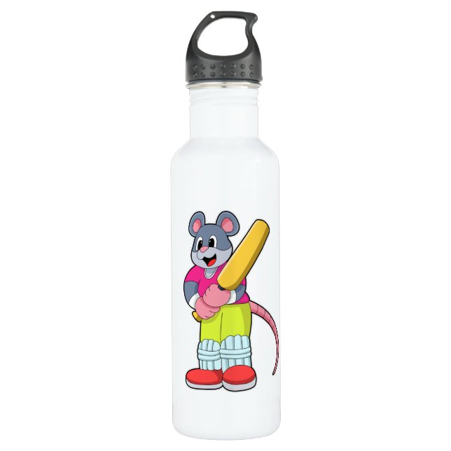 Mouse at Cricket with Cricket bat 710 Ml Water Bottle (Front)