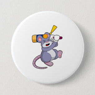 Mouse at Cricket with Cricket bat 7.5 Cm Round Badge