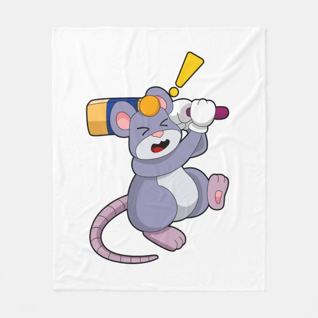 Mouse at Cricket with Cricket bat Fleece Blanket (Front)