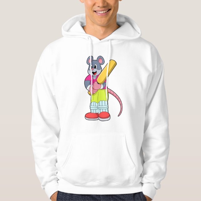 Mouse at Cricket with Cricket bat Hoodie (Front)