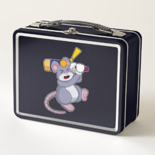 Mouse at Cricket with Cricket bat Metal Lunch Box