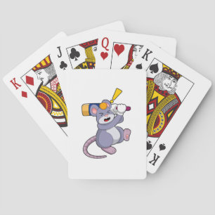 Mouse at Cricket with Cricket bat Playing Cards