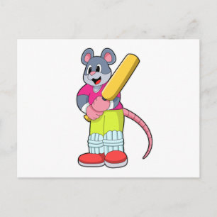 Mouse at Cricket with Cricket bat Postcard