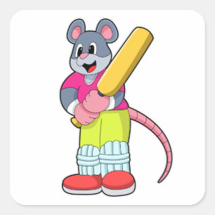 Mouse at Cricket with Cricket bat Square Sticker