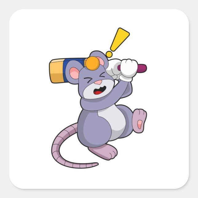 Mouse at Cricket with Cricket bat Square Sticker (Front)
