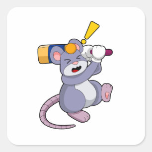 Mouse at Cricket with Cricket bat Square Sticker